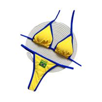 Conjunto De Biquíni Sexy Com Bordado Para Mulheres, Bandeira Do Brasil, Moda De Praia De Verão Conjunto De Biquíni Sexy Com Bordado Para Mulheres, Bandeira Do Brasil, Moda De Praia De Verão