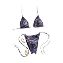 Conjunto De Biquíni Sexy Com Estampa E Tiras Para Mulheres, Micro Triângulo, Mini Maiô, Roupa De