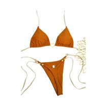 Conjunto De Biquíni Sexy Feminino Com Alças, Cintura Baixa, Cor Sólida, Dois Peças, Triângulo,