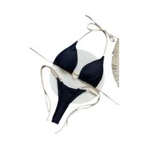 Conjunto De Biquíni Sexy Feminino Com Alças, Cintura Baixa, Cor Sólida, Dois Peças, Triângulo,