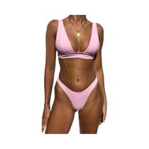 Conjunto De Biquíni Sexy Feminino Com Decote Em V, Sólido, 2023, Cintura Baixa, Dois Peças, Moda
