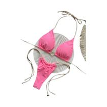 Conjunto De Biquíni Sexy Feminino Em Cor Sólida Com Alças, Dois Peças, Triângulo, Tanga Brasileira,
