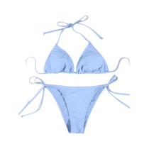 Conjunto De Biquíni Sexy Feminino Em Cor Sólida Com Amarração Lateral Ajustável Moda Brasileira