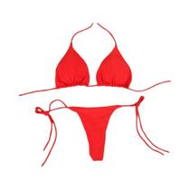 Conjunto De Biquíni Sexy Para Mulheres, Halter De Cor Sólida, Dois Peças, Triângulo Com Tanga, Roupa