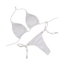 Conjunto De Biquíni Sexy Para Mulheres, Halter De Cor Sólida, Dois Peças, Triângulo Com Tanga, Roupa