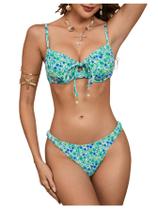 Conjunto de biquíni SOLY HUX feminino com estampa floral boho, com aro, verde/azul