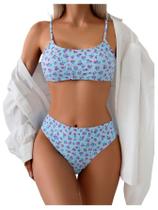 Conjunto de biquíni SOLY HUX feminino com estampa floral de cintura alta azul L Conjunto de biquíni SOLY HUX feminino com estampa floral de cintura alta azul L
