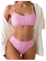 Conjunto de biquíni SOLY HUX feminino com estampa floral de cintura alta rosa L Conjunto de biquíni SOLY HUX feminino com estampa floral de cintura alta rosa L