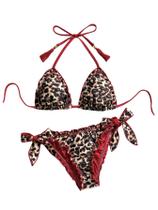 Conjunto de biquíni SOLY HUX feminino floral com leopardo e roupa de praia vermelho S