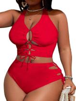 Conjunto de biquíni SOLY HUX feminino plus size com cadarço para controle de barriga Conjunto de biquíni SOLY HUX feminino plus size com cadarço para controle de barriga