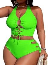 Conjunto de biquíni SOLY HUX feminino plus size com cadarço para controle de barriga
