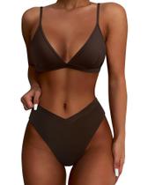 Conjunto de Biquíni SUUKSESS Triângulo com Cós Alto Marrom Escuro G Conjunto de Biquíni SUUKSESS Triângulo com Cós Alto Marrom Escuro G