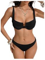 Conjunto de biquíni SweatyRocks, estampa listrada, maiô push up para mulheres