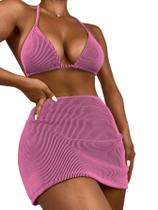 Conjunto de biquíni SweatyRocks Zebra listrado com saia de praia