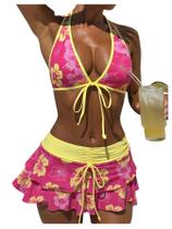 Conjunto de biquíni Verdusa Boho Floral Halter com capa Conjunto de biquíni Verdusa Boho Floral Halter com capa