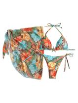 Conjunto de biquíni Verdusa Floral Halter Triangle com saia coberta Conjunto de biquíni Verdusa Floral Halter Triangle com saia coberta