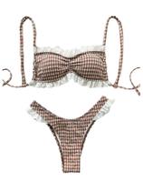 Conjunto de biquíni Verdusa Gingham Ruffle Eyelet High Cut Coffee XL Conjunto de biquíni Verdusa Gingham Ruffle Eyelet High Cut Coffee XL