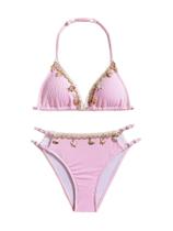 Conjunto de biquíni Verdusa Girls Halter Beaded Swimsuit rosa 12 anos