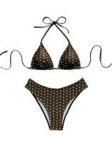 Conjunto de biquíni Verdusa Polka Dots Halter Backless High Cut Coffee