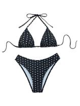 Conjunto de biquíni Verdusa Polka Dots Halter, sem encosto, corte alto, preto e branco