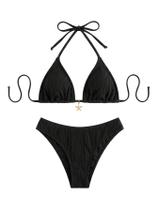 Conjunto de biquíni Verdusa Polka Dots Halter, sem encosto, corte alto, preto Conjunto de biquíni Verdusa Polka Dots Halter, sem encosto, corte alto, preto