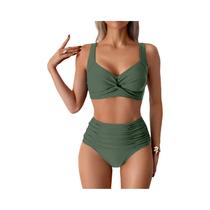 Conjunto De Biquíni Vintage Y2K Para Mulheres, Cor Sólida, Decote Em V Profundo, Moda De Praia Para