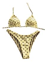Conjunto de biquíni WDIRARA com listras florais para mulheres amarelo claro Conjunto de biquíni WDIRARA com listras florais para mulheres amarelo claro