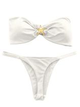 Conjunto de biquíni WDIRARA feminino sem alças, tanga brasileira branca Conjunto de biquíni WDIRARA feminino sem alças, tanga brasileira branca