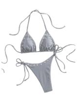 Conjunto de biquíni WDIRARA Grommet Eyelet Halter Triangle Swimsuit Conjunto de biquíni WDIRARA Grommet Eyelet Halter Triangle Swimsuit
