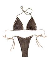 Conjunto de biquíni WDIRARA, maiô feminino Halter Triangle, marrom Conjunto de biquíni WDIRARA, maiô feminino Halter Triangle, marrom