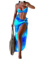 Conjunto de biquíni WDIRARA Ombre Twist Ruched Swimsuit com saia de praia Conjunto de biquíni WDIRARA Ombre Twist Ruched Swimsuit com saia de praia