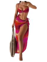 Conjunto de biquíni WDIRARA Ombre Twist Ruched Swimsuit com saia de praia Conjunto de biquíni WDIRARA Ombre Twist Ruched Swimsuit com saia de praia