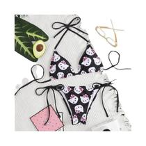 Conjunto De Biquíni Y2K Anime Sanrio Hello Kitty De 2 Peças Com Amarração E Borda Suave Para Praia,