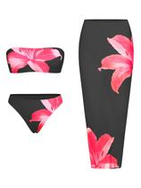 Conjunto de biquíni ZAFUL 3 peças floral sem alça com saída de praia Conjunto de biquíni ZAFUL 3 peças floral sem alça com saída de praia