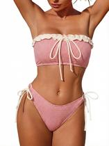 Conjunto de biquíni ZAFUL Bandeau Cheeky Ruffle High Cut Color Block Conjunto de biquíni ZAFUL Bandeau Cheeky Ruffle High Cut Color Block
