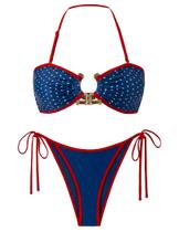 Conjunto de biquíni ZAFUL Bandeau Triangle Tie Side High Cut Blue XS