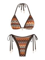 Conjunto de biquíni ZAFUL Colorblock Stripes Triangle Halter Brown