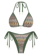 Conjunto de biquíni ZAFUL Colorblock Stripes Triangle Halter Green M