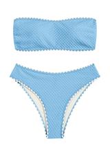 Conjunto de biquíni ZAFUL feminino de corte alto, sem alças, azul, tamanho M Conjunto de biquíni ZAFUL feminino de corte alto, sem alças, azul, tamanho M