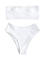 Conjunto de biquíni ZAFUL feminino de corte alto sem alças branco GG