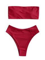 Conjunto de biquíni ZAFUL feminino de corte alto sem alças vermelho GG Conjunto de biquíni ZAFUL feminino de corte alto sem alças vermelho GG