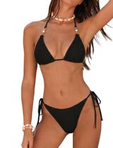Conjunto de biquíni ZAFUL, maiô feminino com textura triangular, preto