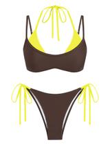 Conjunto de biquíni ZAFUL, maiô feminino de bolinhas de dupla camada, marrom