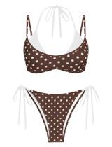 Conjunto de biquíni ZAFUL, maiô feminino de bolinhas de dupla camada, marrom