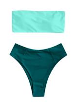 Conjunto de biquíni ZAFUL, maiô feminino de corte alto, verde escuro