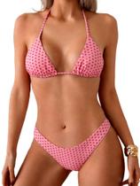 Conjunto de biquíni ZAFUL, maiô feminino Halter Triangle High Cut, rosa M