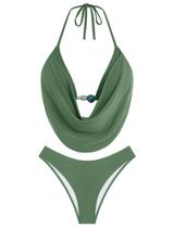 Conjunto de biquíni ZAFUL, maiô feminino Triangle Halter, verde militar, L