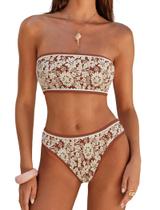 Conjunto de biquíni ZAFUL Strapless Strapless Texturizado Bandeau, 2 peças de café GG Conjunto de biquíni ZAFUL Strapless Strapless Texturizado Bandeau, 2 peças de café GG
