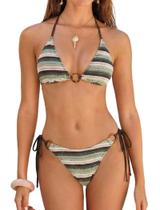Conjunto de biquíni ZAFUL Triangle para mulheres, roupa de banho texturizada verde