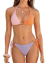 Conjunto de biquíni ZAFUL Triangle para mulheres texturizado em 3 cores Block XL Conjunto de biquíni ZAFUL Triangle para mulheres texturizado em 3 cores Block XL